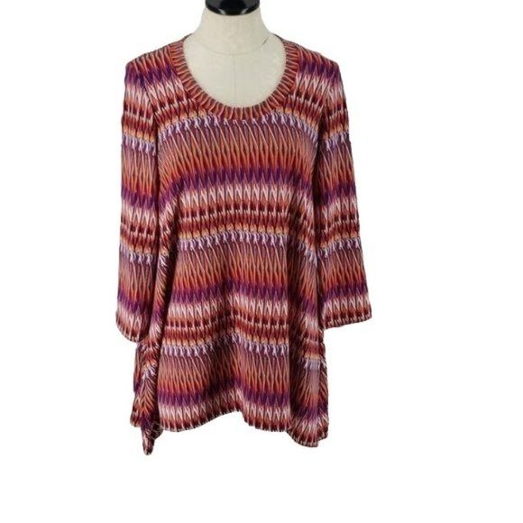 Premise Women's 3/4 Sleeve Aztec Bold Pattern Scoop Neck‎ Top Blouse Size Medium - Picture 1 of 8